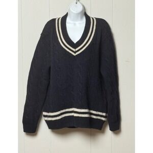 Brandy Melville Oversized Navy Varsity Stripe Cable Knit Wool Blend Sweater OS